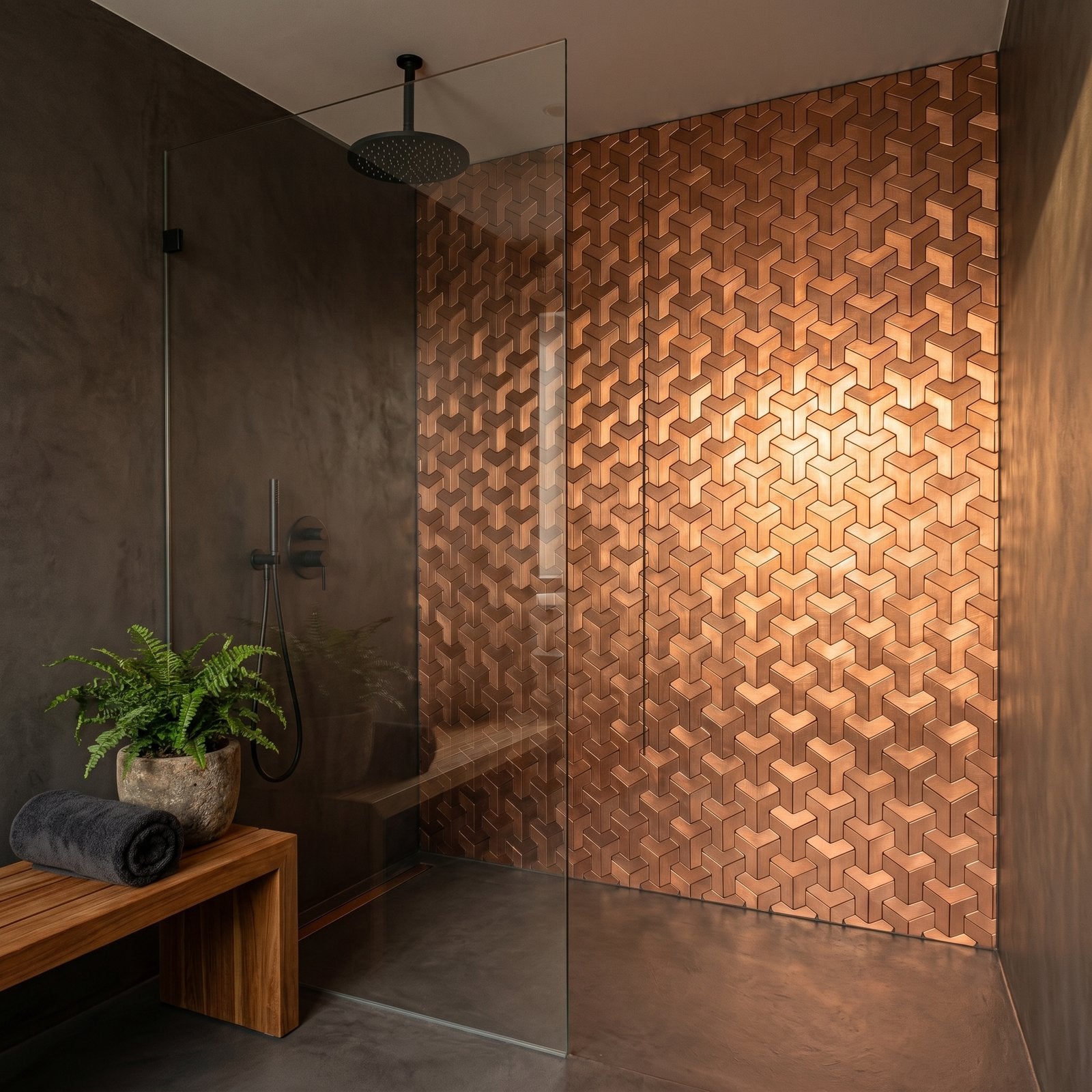 Trifold 3D Copper Peel & Stick Splashback | 30.3×28 cm | Self-Adhesive Mosaic Tile