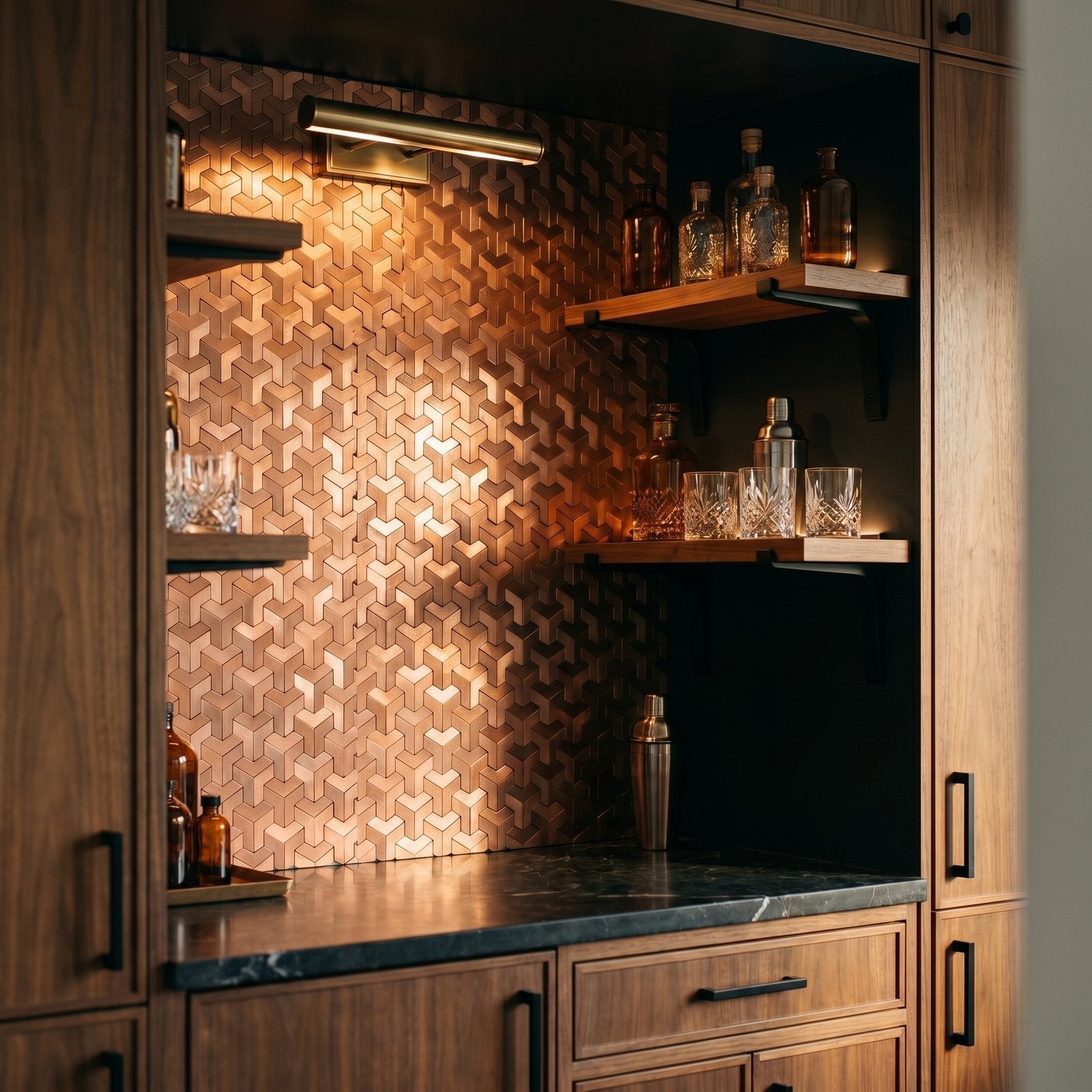 Trifold 3D Copper Peel & Stick Splashback | 30.3×28 cm | Self-Adhesive Mosaic Tile