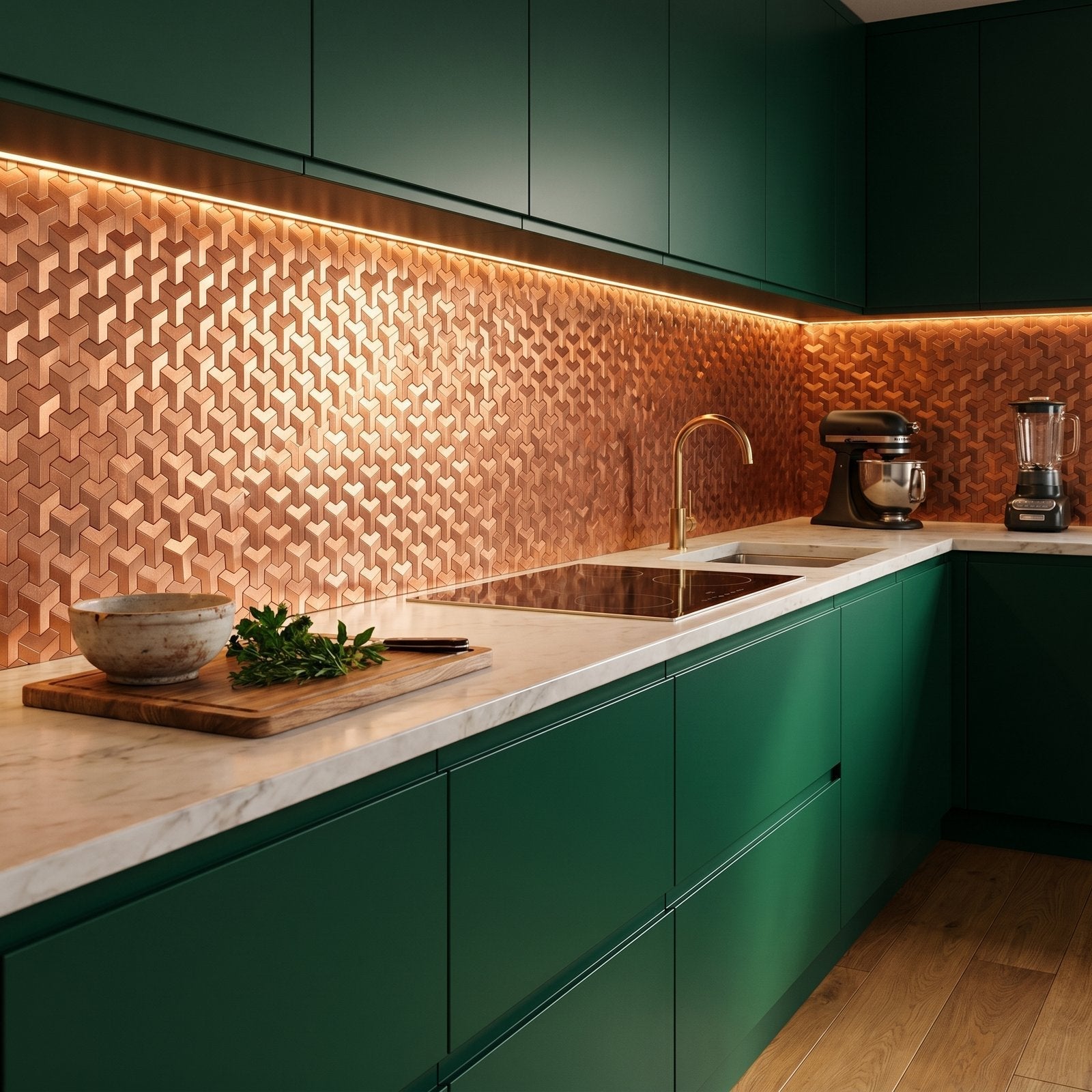 Trifold 3D Copper Peel & Stick Splashback | 30.3×28 cm | Self-Adhesive Mosaic Tile