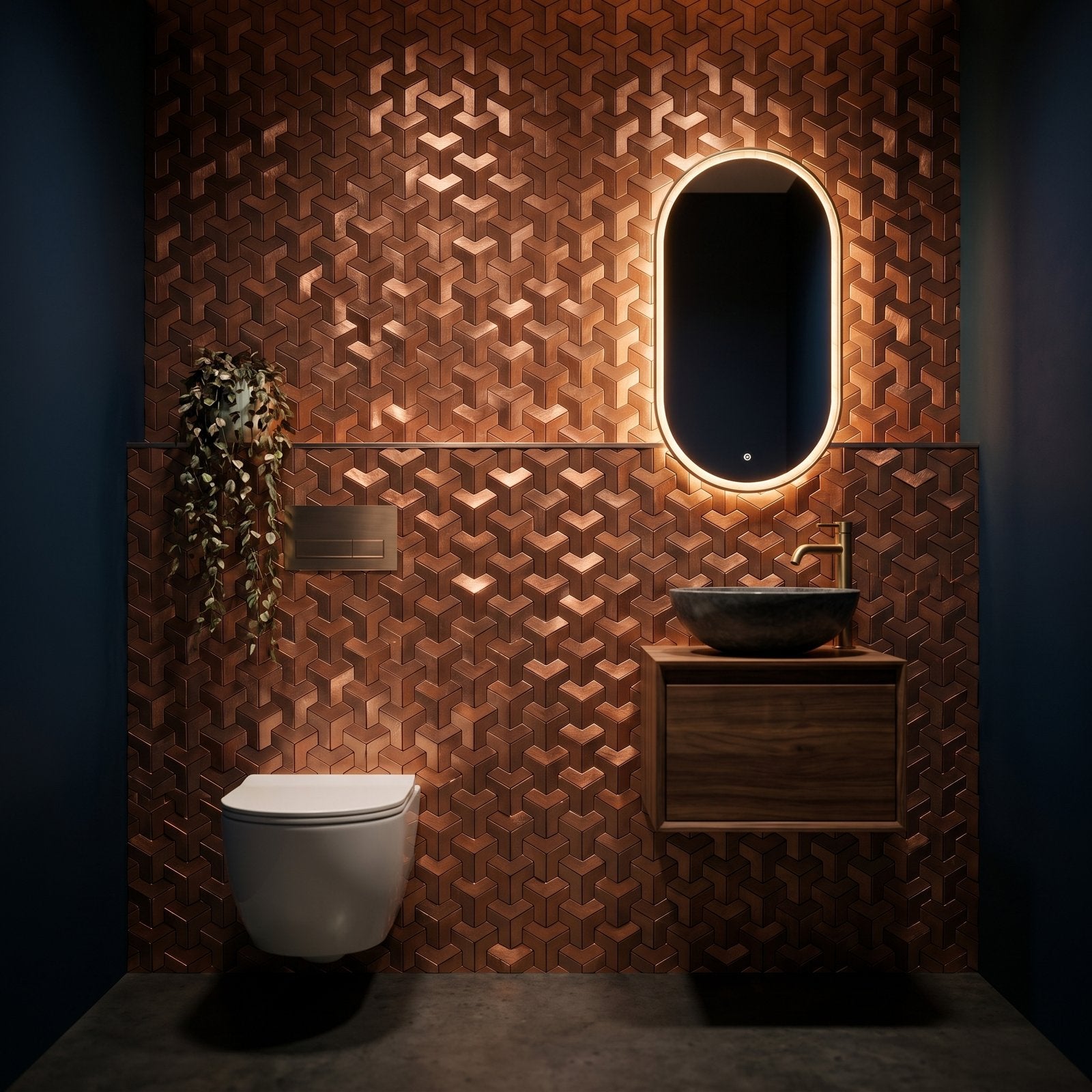 Trifold 3D Copper Peel & Stick Splashback | 30.3×28 cm | Self-Adhesive Mosaic Tile
