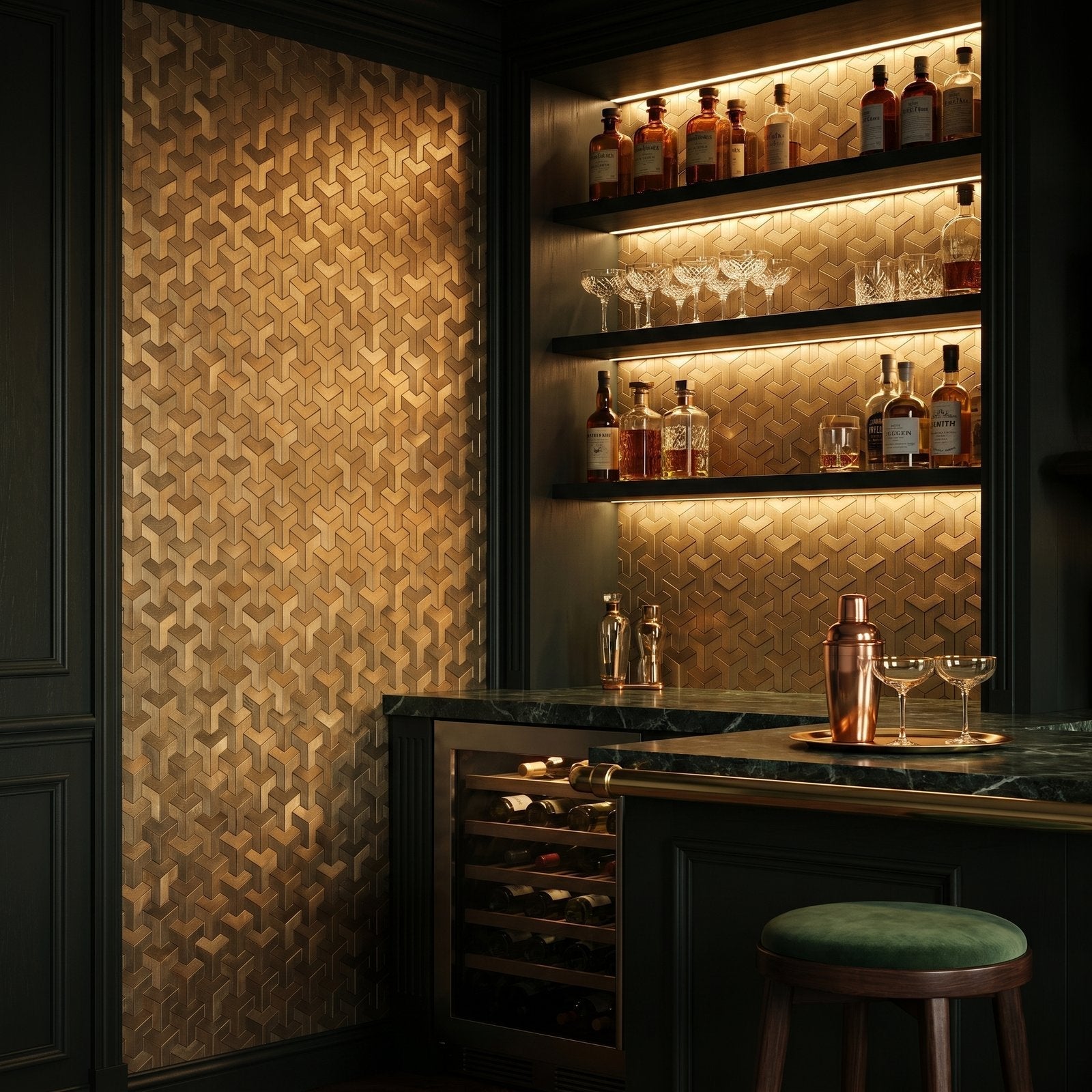 Trifold 3D Gold Peel & Stick Splashback | 30.3×28 cm | Self-Adhesive Mosaic Tile