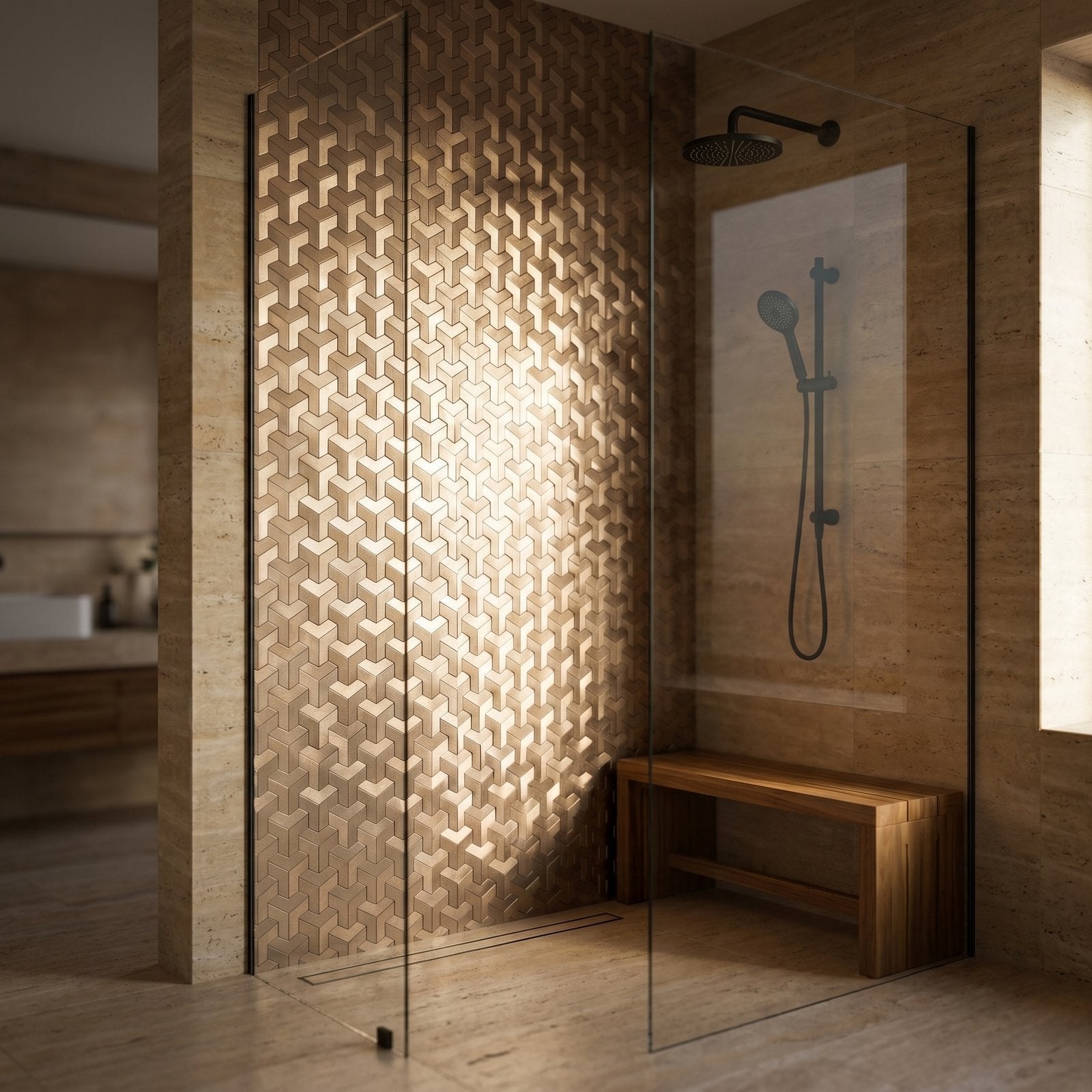 Trifold 3D Natural Peel & Stick Splashback | 30.3×28 cm | Self-Adhesive Mosaic Tile