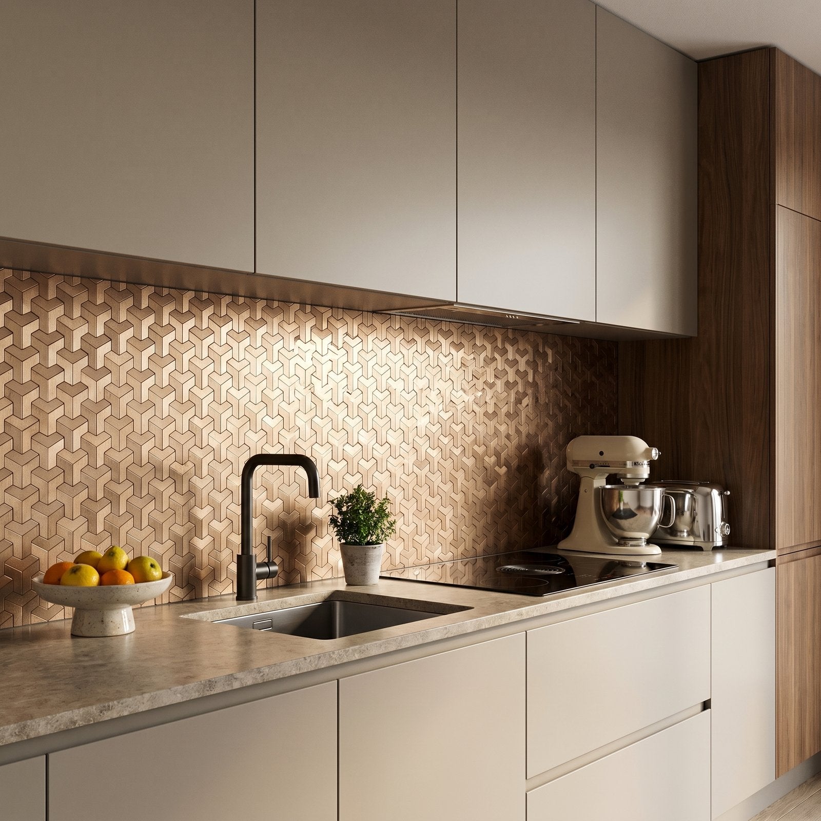 Trifold 3D Natural Peel & Stick Splashback | 30.3×28 cm | Self-Adhesive Mosaic Tile