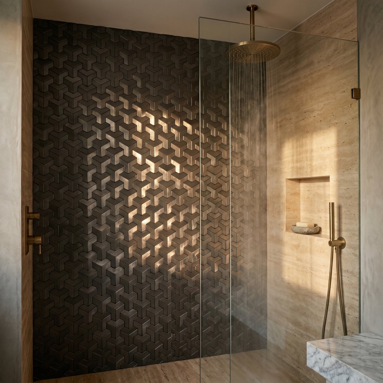 Trifold 3D Anthracite Peel & Stick Splashback | 30.3×28 cm | Self-Adhesive Mosaic Tile