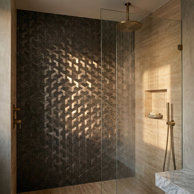 Trifold 3D Anthracite Peel & Stick Splashback | 30.3×28 cm | Self-Adhesive Mosaic Tile