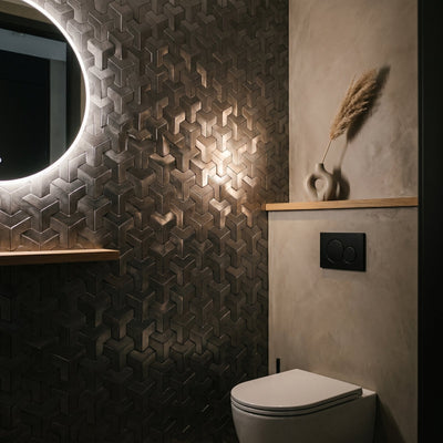 Trifold 3D Anthracite Peel & Stick Splashback | 30.3×28 cm | Self-Adhesive Mosaic Tile