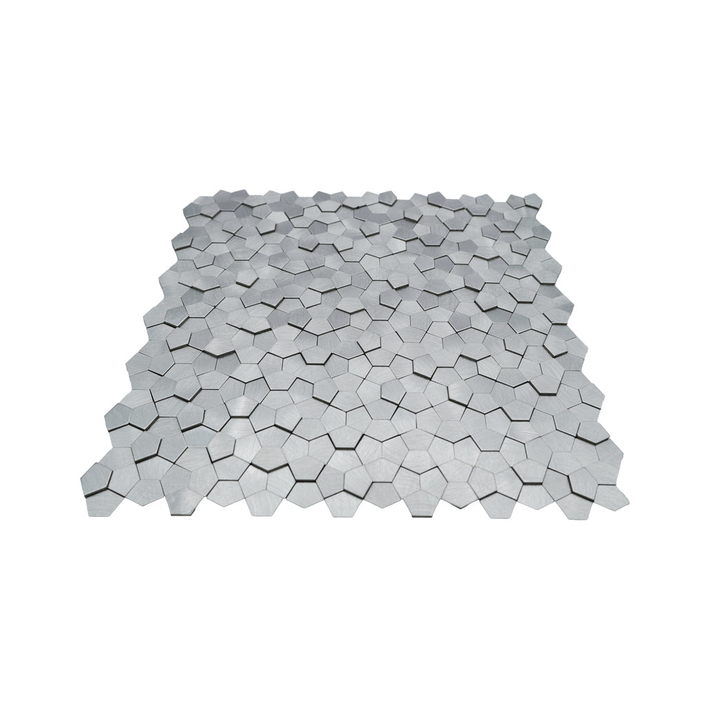 Pentagon 3D Silver Peel & Stick Splashback | 28.2×28.2 cm | Self-Adhesive Mosaic Tile