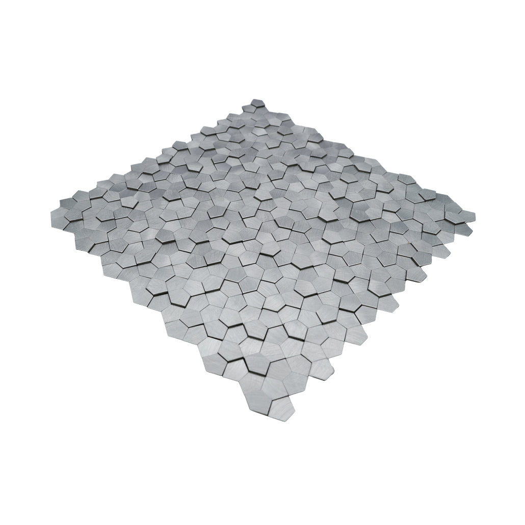 Pentagon 3D Silver Peel & Stick Splashback | 28.2×28.2 cm | Self-Adhesive Mosaic Tile