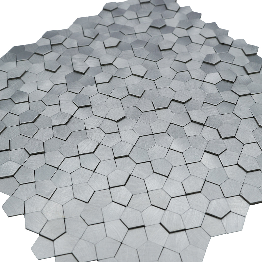 Pentagon 3D Silver Peel & Stick Splashback | 28.2×28.2 cm | Self-Adhesive Mosaic Tile