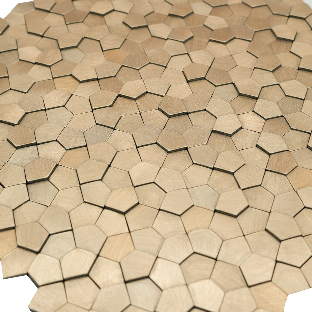 Pentagon 3D Champagne Peel & Stick Splashback | 28.2×28.2 cm | Self-Adhesive Mosaic Tile