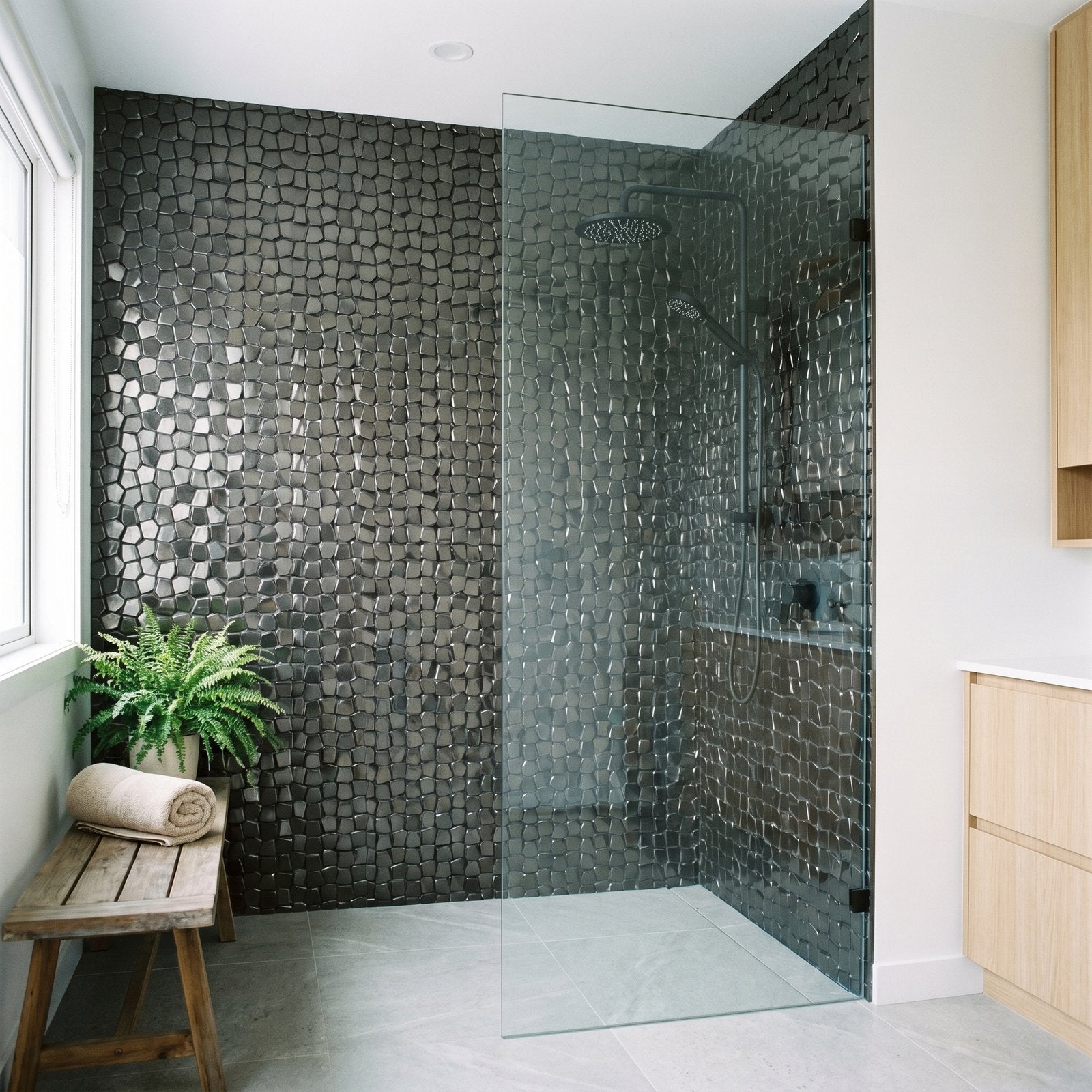 Pentagon 3D Anthracite Peel & Stick Splashback | 28.2×28.2 cm | Self-Adhesive Mosaic Tile