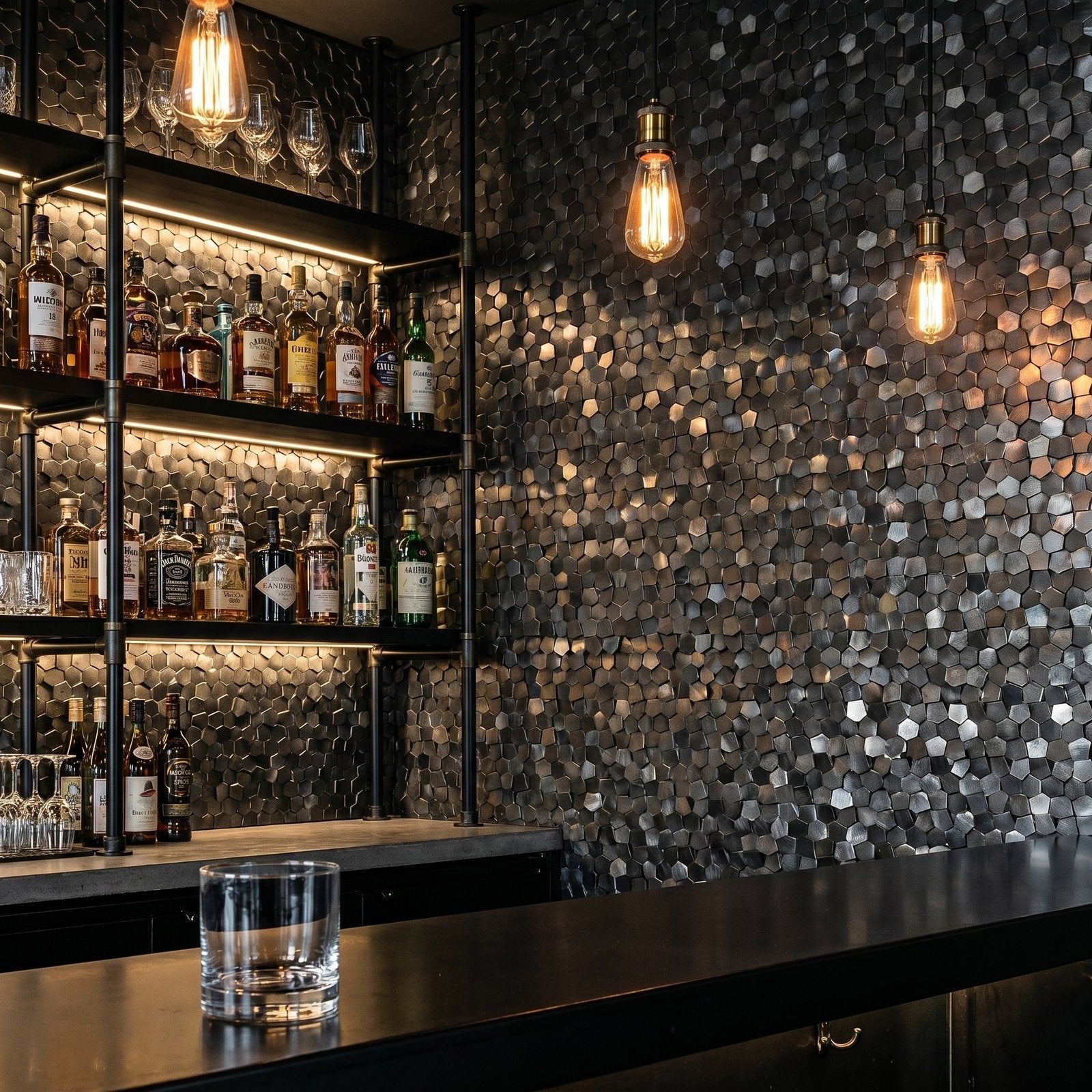 Pentagon 3D Anthracite Peel & Stick Splashback | 28.2×28.2 cm | Self-Adhesive Mosaic Tile