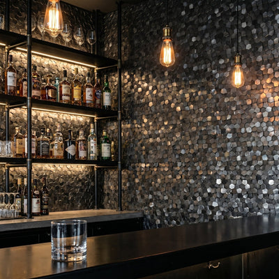Pentagon 3D Anthracite Peel & Stick Splashback | 28.2×28.2 cm | Self-Adhesive Mosaic Tile