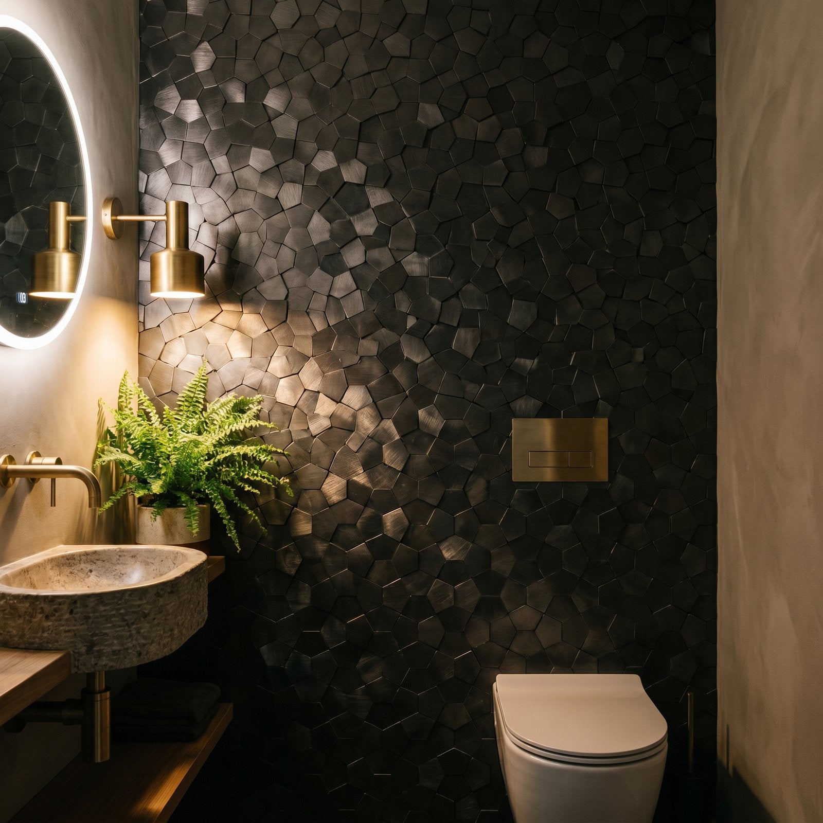 Pentagon 3D Anthracite Peel & Stick Splashback | 28.2×28.2 cm | Self-Adhesive Mosaic Tile