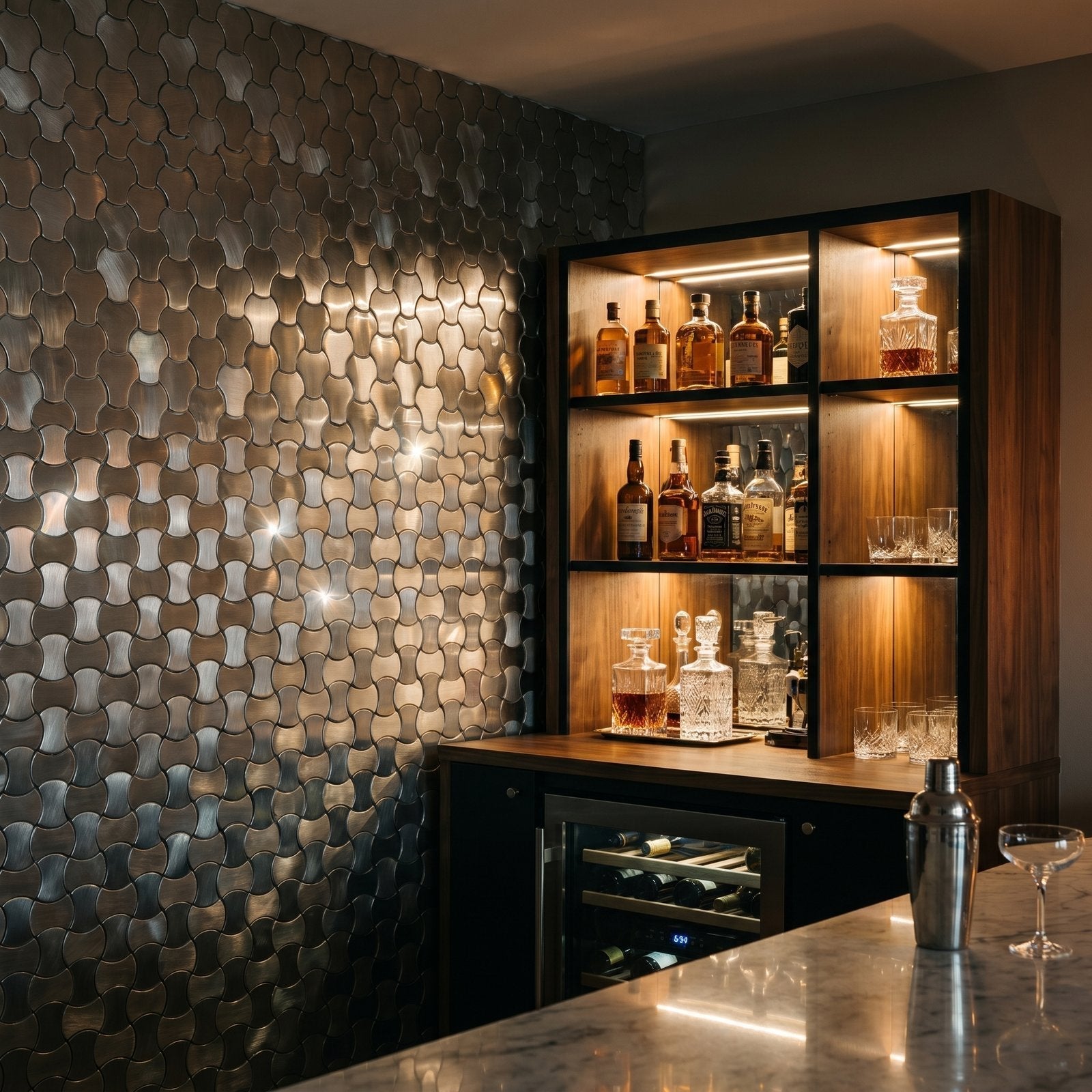 Trefoil 3D Silver Peel & Stick Splashback | 30.5×29.6 cm | Self-Adhesive Mosaic Tile