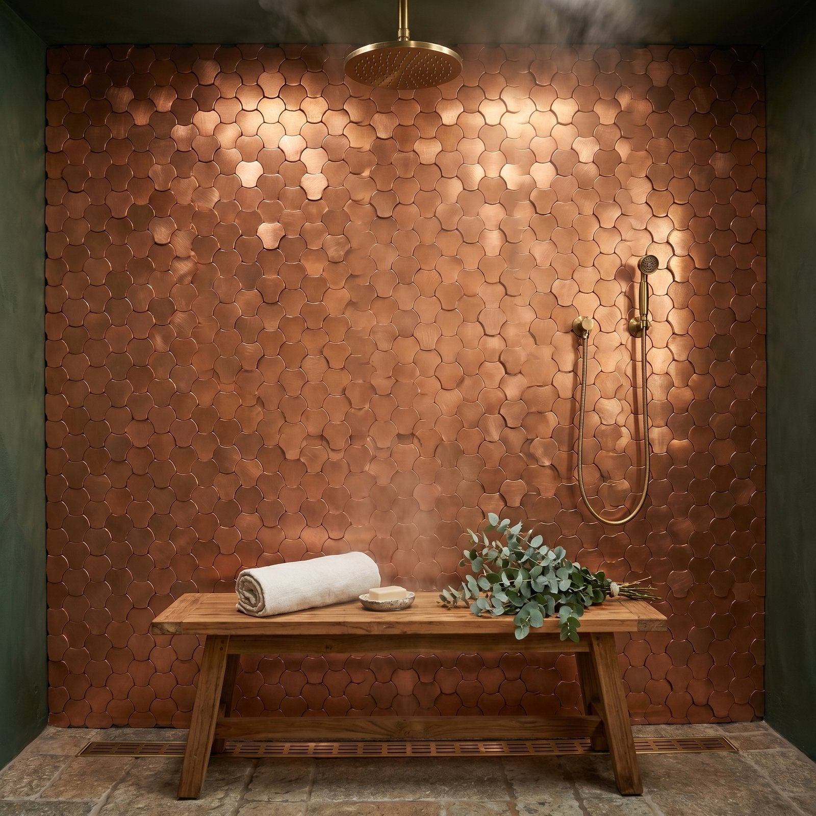 Trefoil 3D Copper Peel & Stick Splashback | 30.5×29.6 cm | Self-Adhesive Mosaic Tile