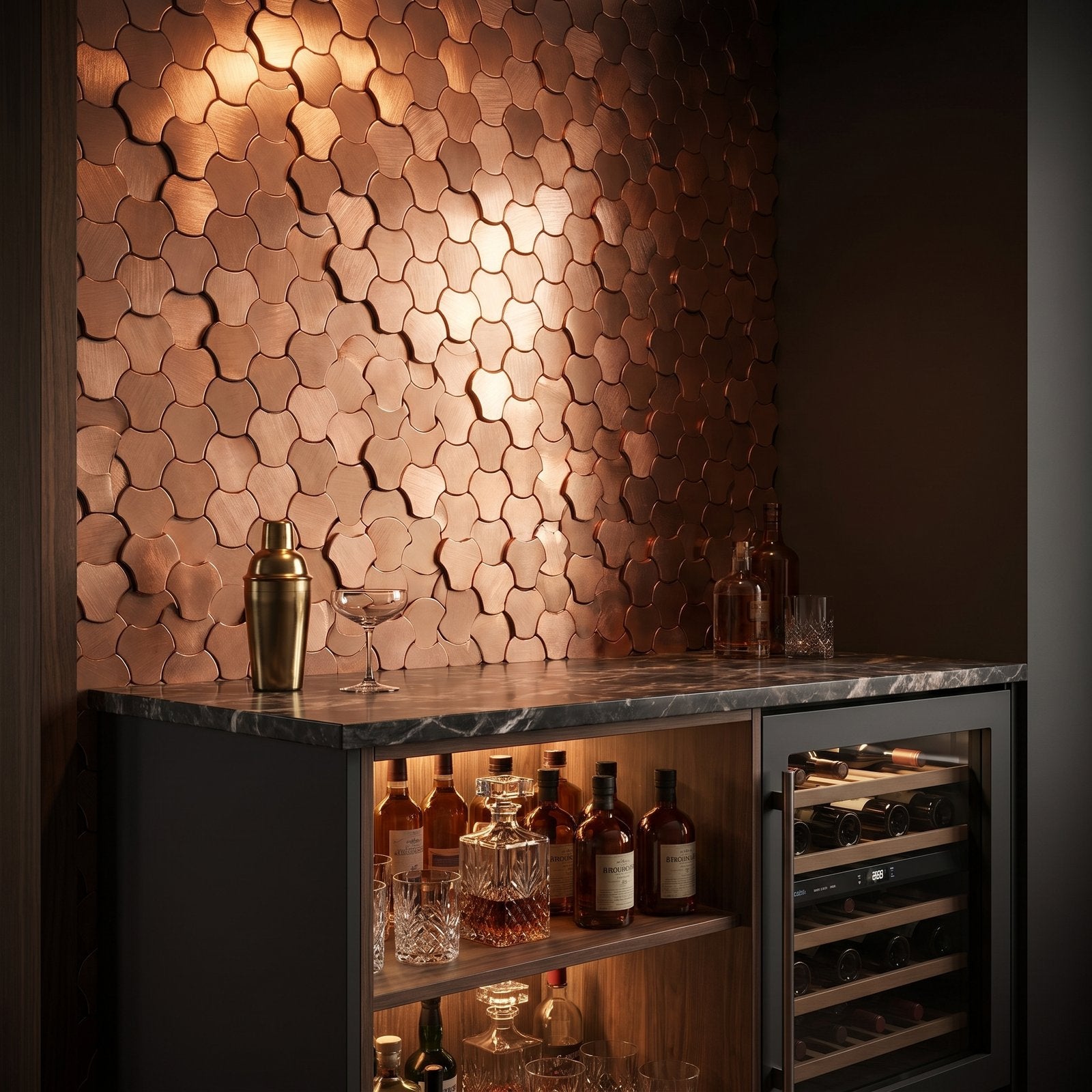 Trefoil 3D Copper Peel & Stick Splashback | 30.5×29.6 cm | Self-Adhesive Mosaic Tile