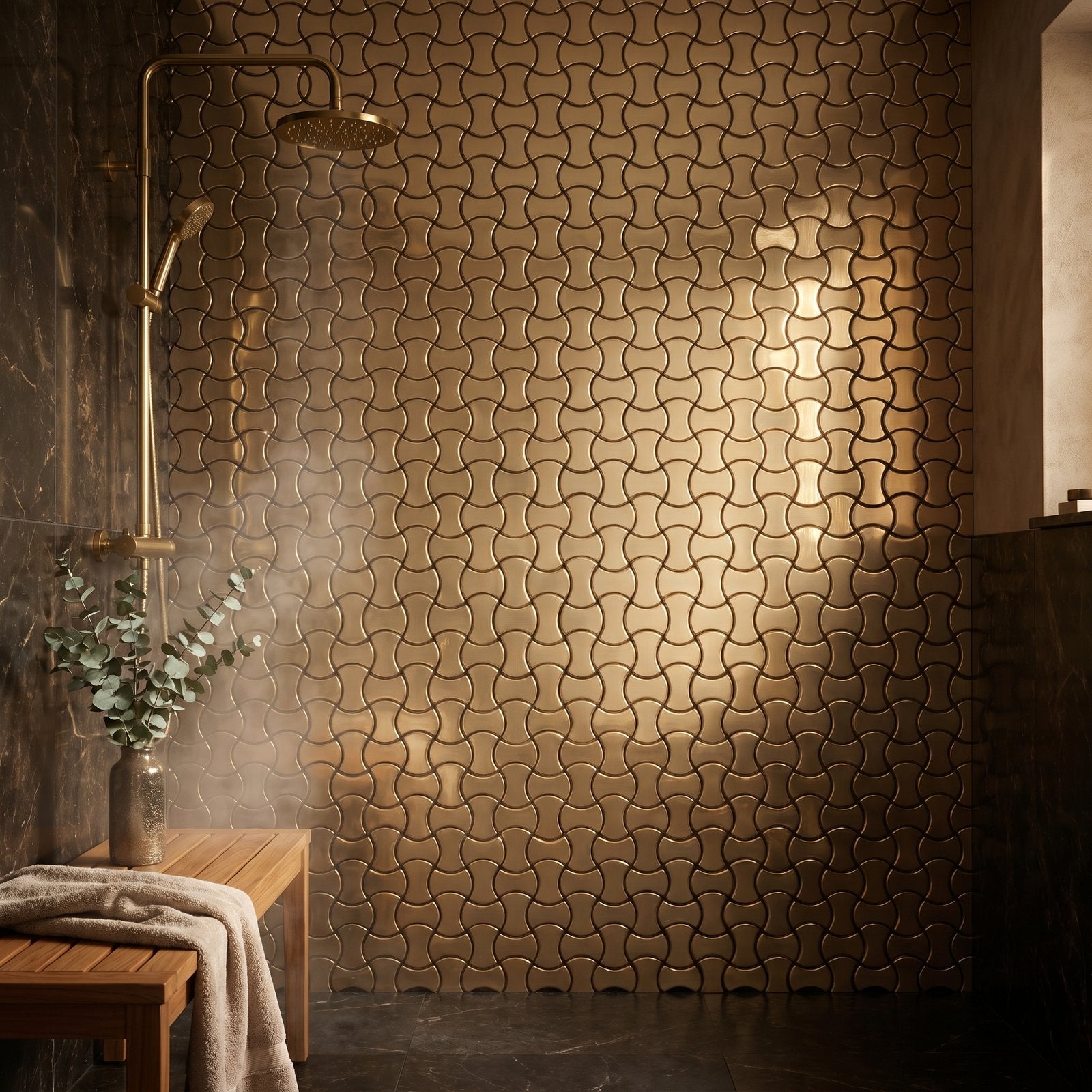 Trefoil 3D Champagne Peel & Stick Splashback | 30.5×29.6 cm | Self-Adhesive Mosaic Tile