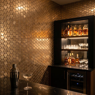 Trefoil 3D Champagne Peel & Stick Splashback | 30.5×29.6 cm | Self-Adhesive Mosaic Tile