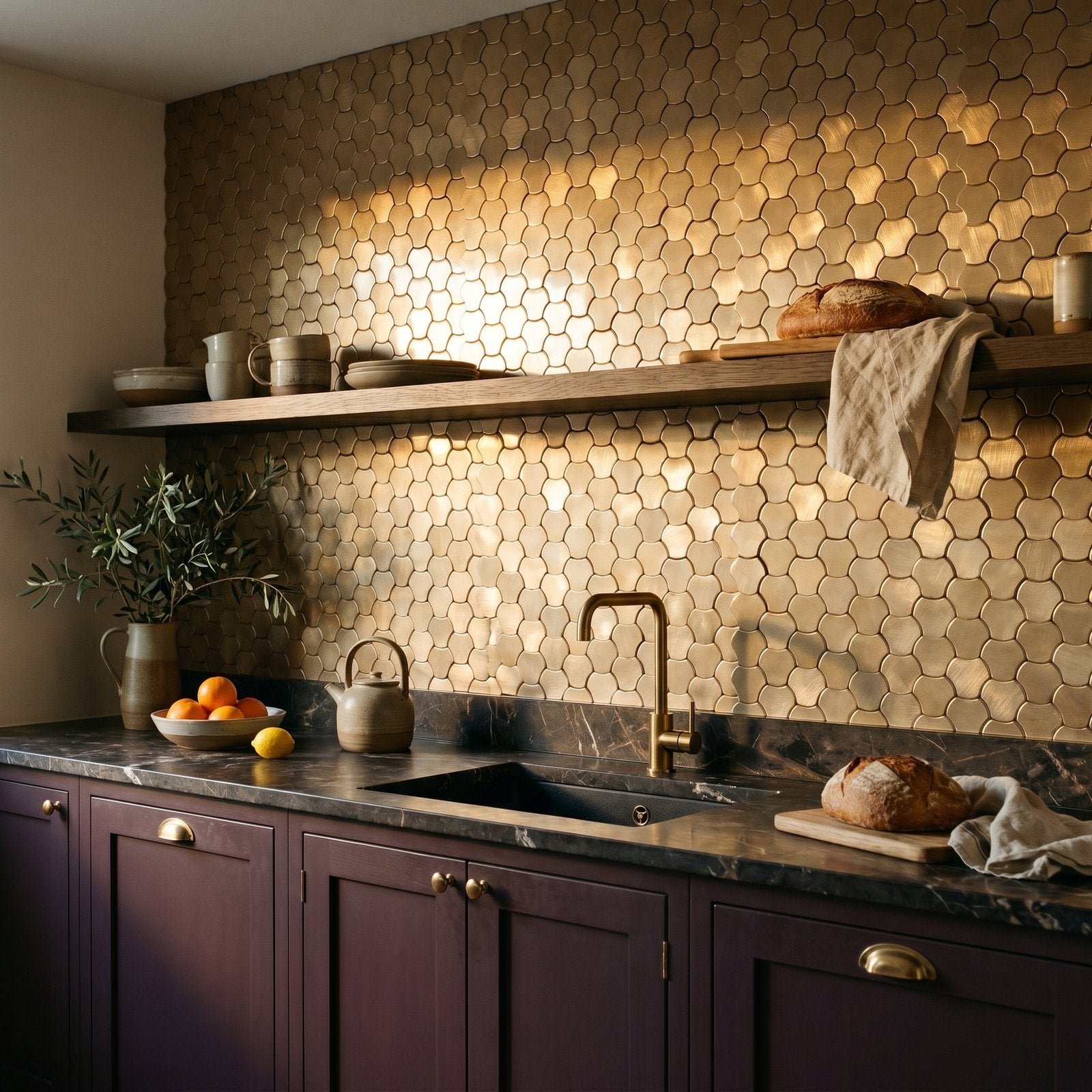 Trefoil 3D Champagne Peel & Stick Splashback | 30.5×29.6 cm | Self-Adhesive Mosaic Tile