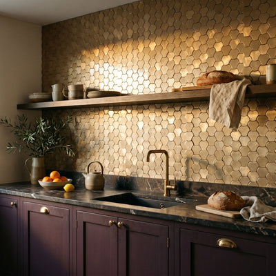 Trefoil 3D Champagne Peel & Stick Splashback | 30.5×29.6 cm | Self-Adhesive Mosaic Tile