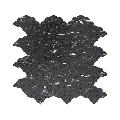 Fan Black Peel & Stick Splashback | 26.8×28.1 cm | Self-Adhesive Mosaic Tile