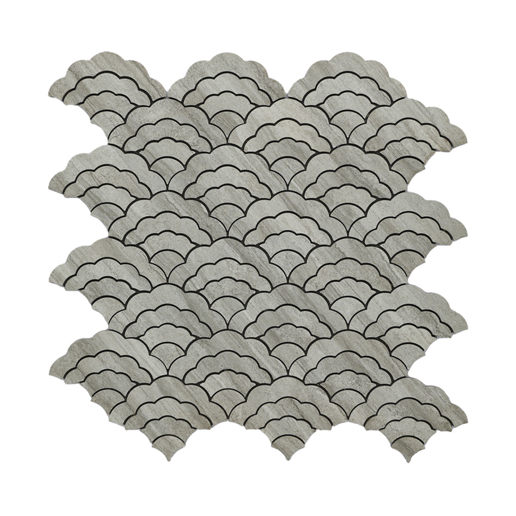 Fan Gray Peel & Stick Splashback | 26.8×28.1 cm | Self-Adhesive Mosaic Tile