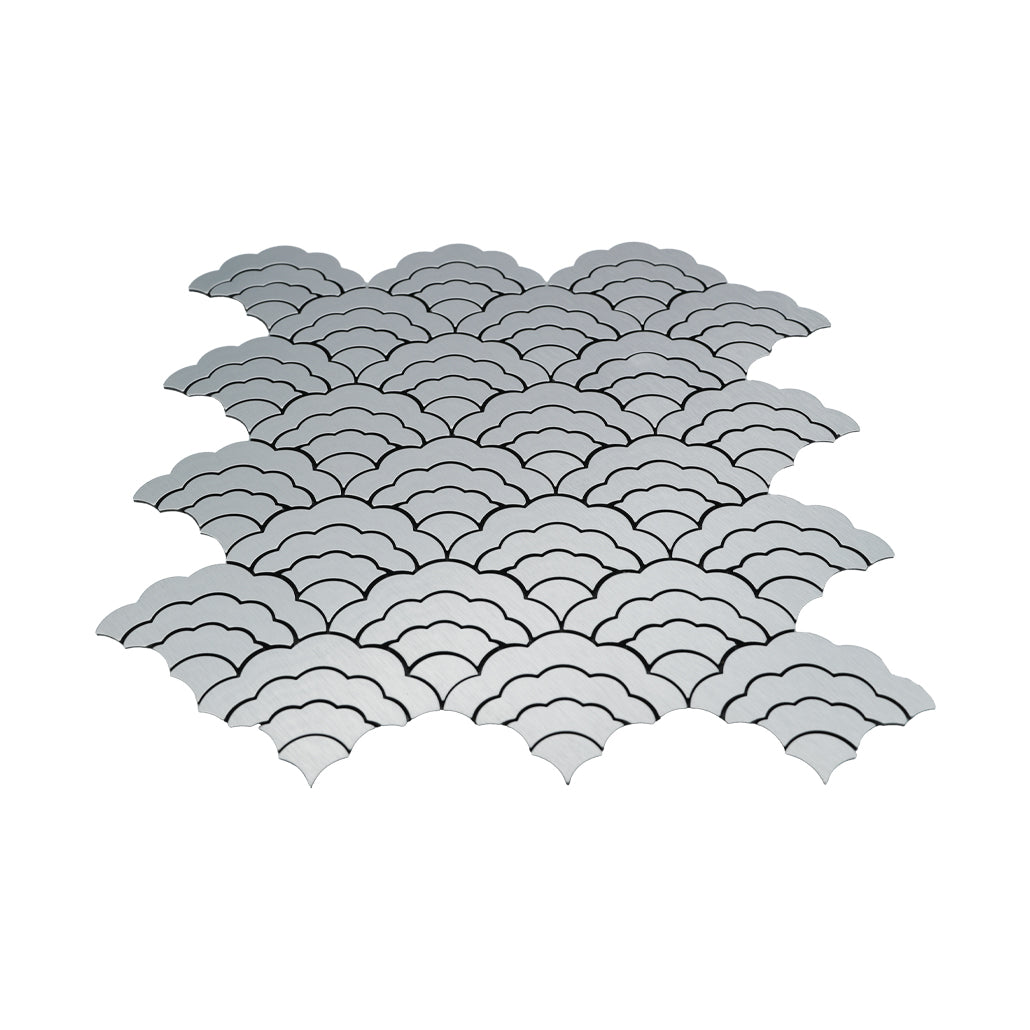 Fan Silver Peel & Stick Splashback | 26.8×28.1 cm | Self-Adhesive Mosaic Tile