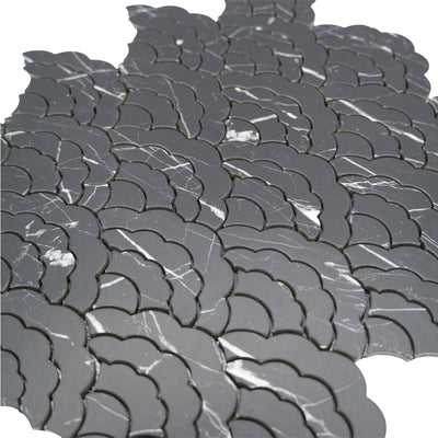 Fan Black Peel & Stick Splashback | 26.8×28.1 cm | Self-Adhesive Mosaic Tile