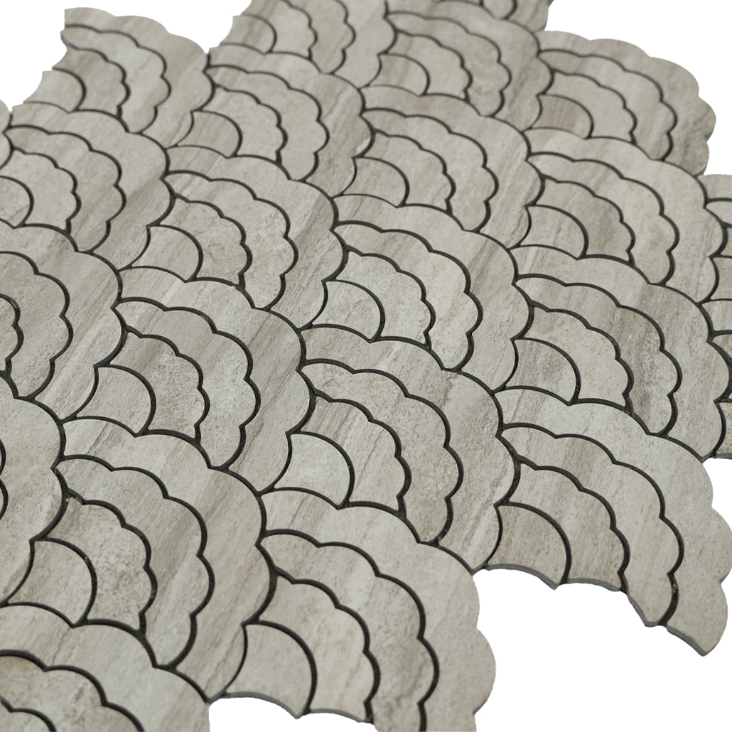Fan Gray Peel & Stick Splashback | 26.8×28.1 cm | Self-Adhesive Mosaic Tile