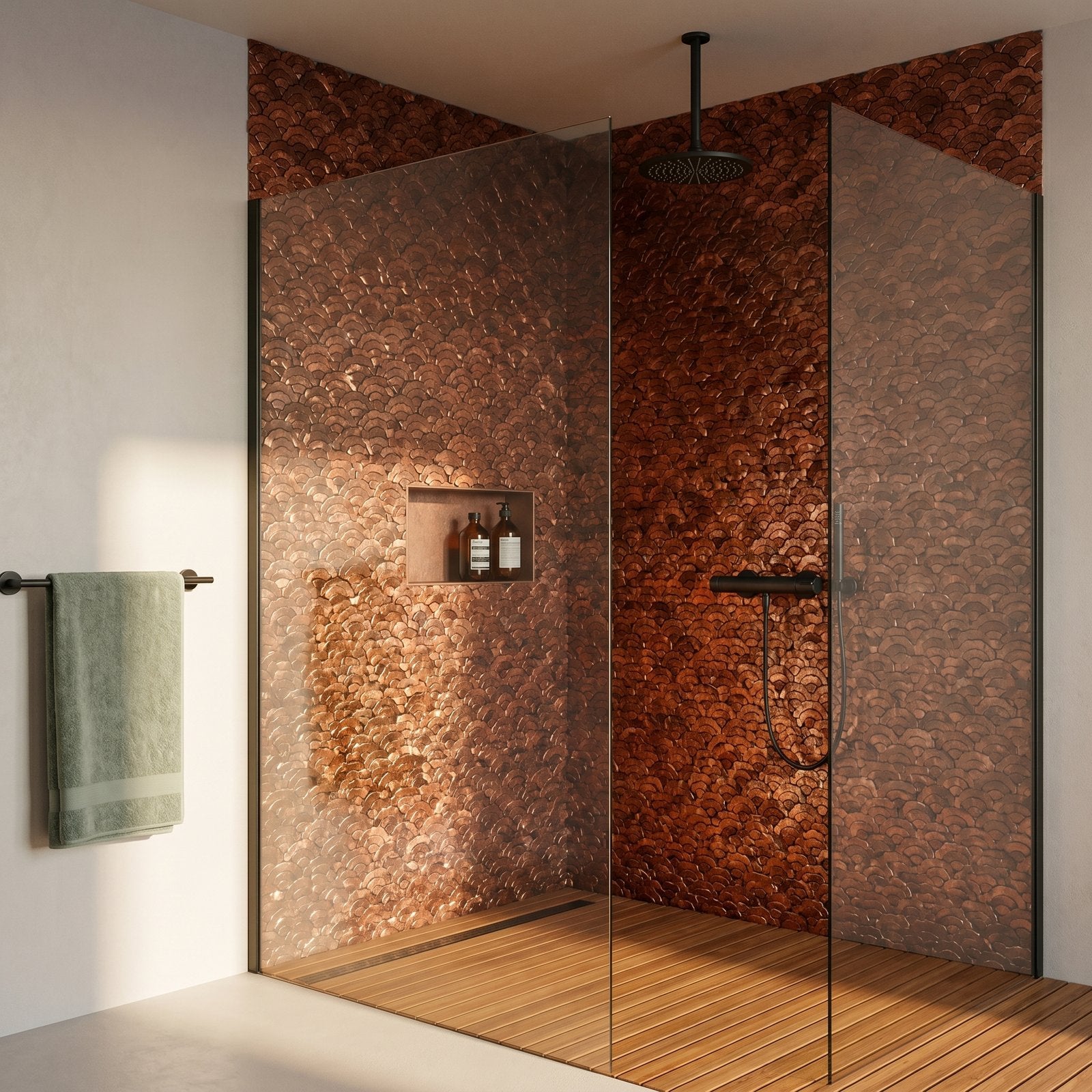 Fan Copper Peel & Stick Splashback | 26.8×28.1 cm | Self-Adhesive Mosaic Tile