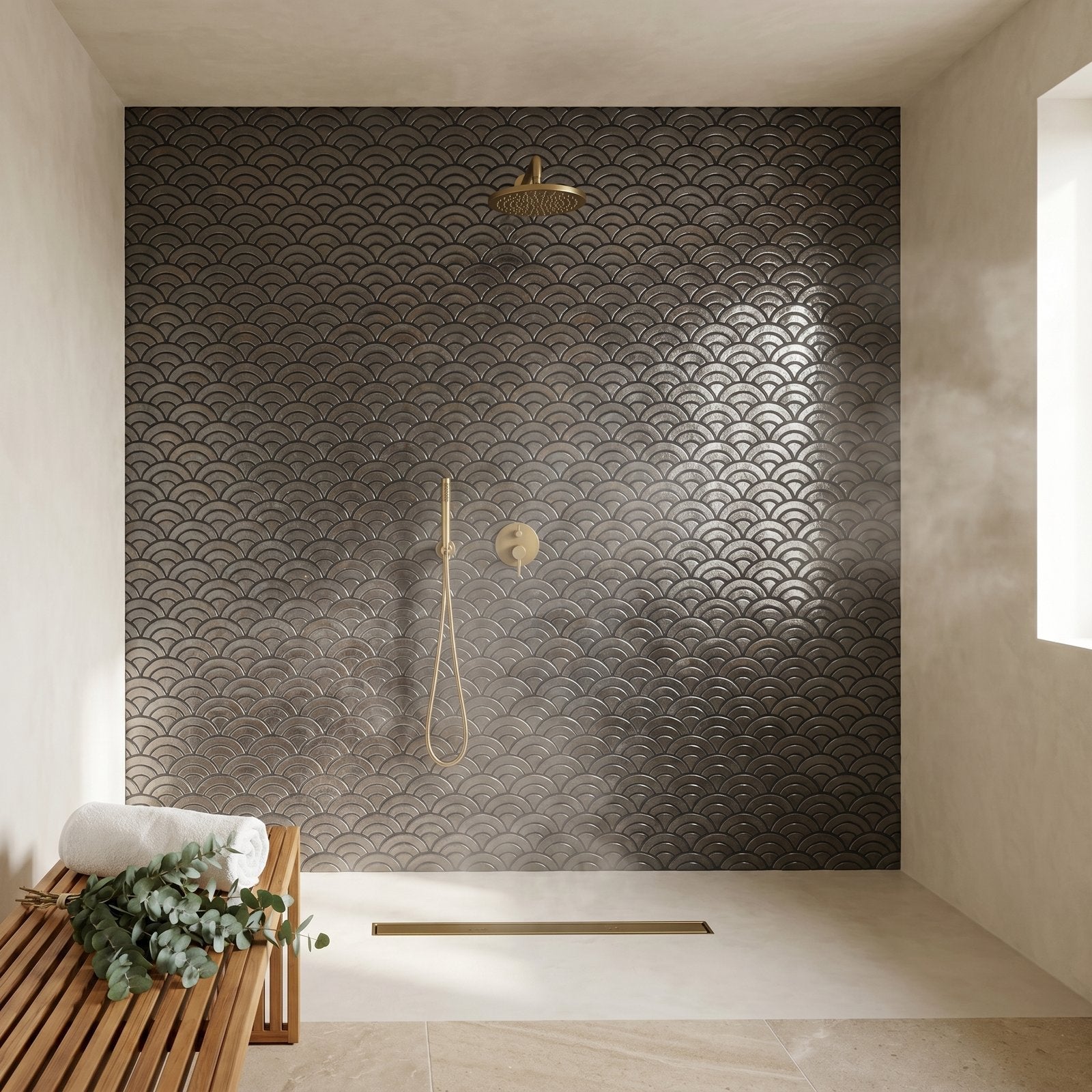 Fan Anthracite Peel & Stick Splashback | 26.8×28.1 cm | Self-Adhesive Mosaic Tile
