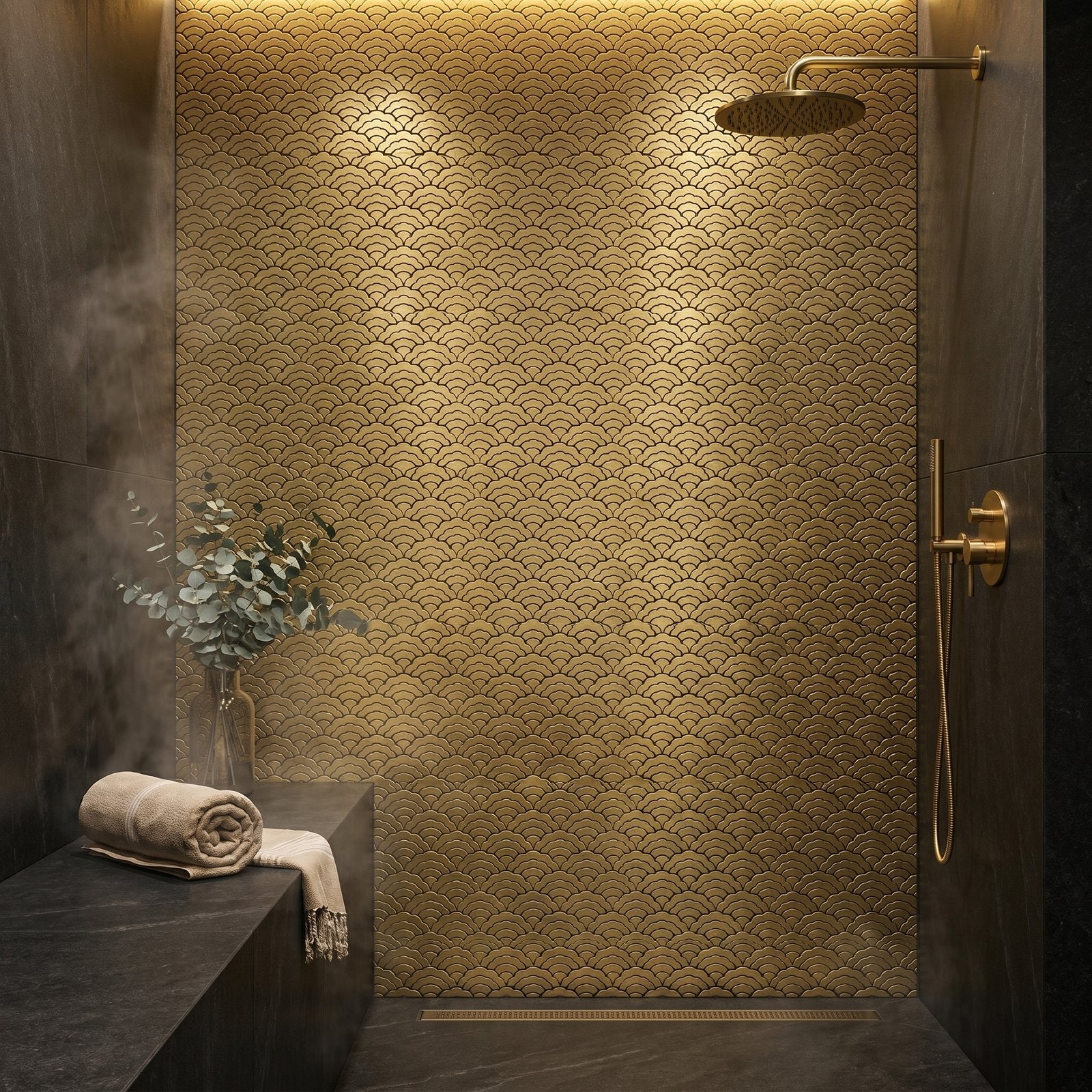 Fan Gold Peel & Stick Splashback | 26.8×28.1 cm | Self-Adhesive Mosaic Tile