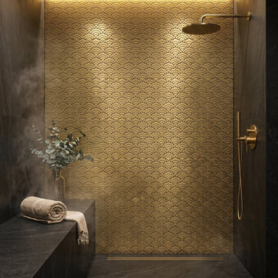 Fan Gold Peel & Stick Splashback | 26.8×28.1 cm | Self-Adhesive Mosaic Tile