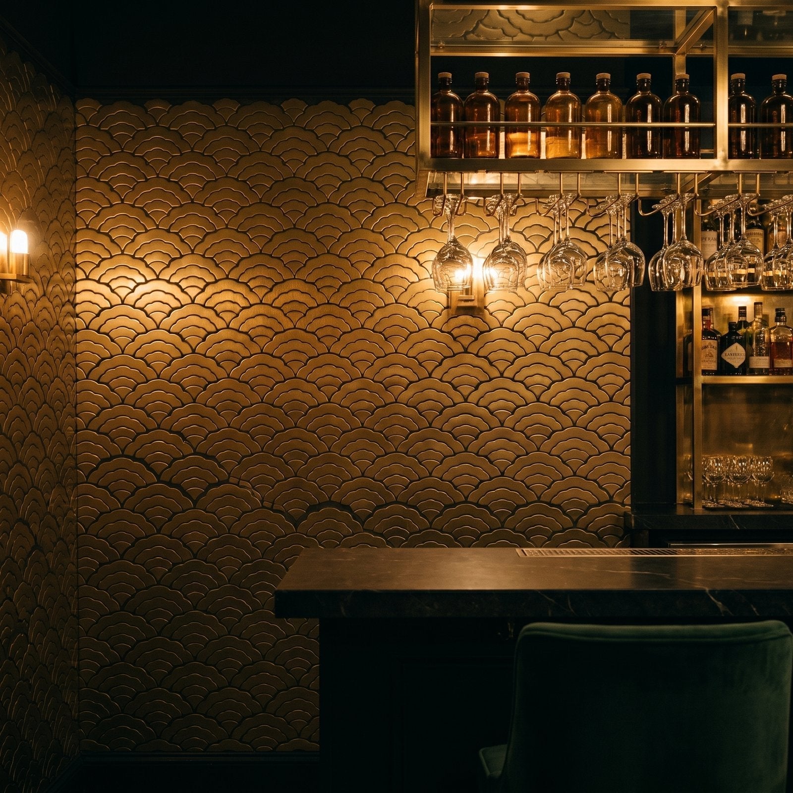 Fan Gold Peel & Stick Splashback | 26.8×28.1 cm | Self-Adhesive Mosaic Tile