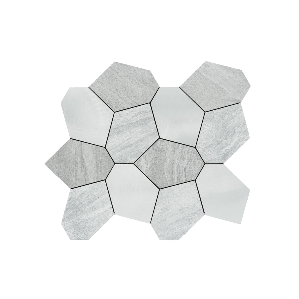 Polygon Silver Peel & Stick Splashback | 30×26.2 cm | Self-Adhesive Mosaic Tile
