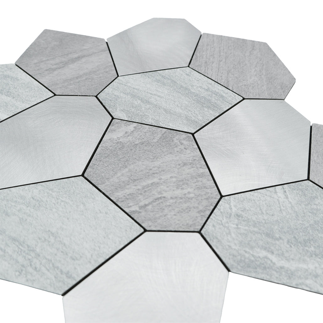 Polygon Silver Peel & Stick Splashback | 30×26.2 cm | Self-Adhesive Mosaic Tile