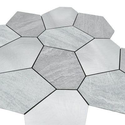 Polygon Silver Peel & Stick Splashback | 30×26.2 cm | Self-Adhesive Mosaic Tile