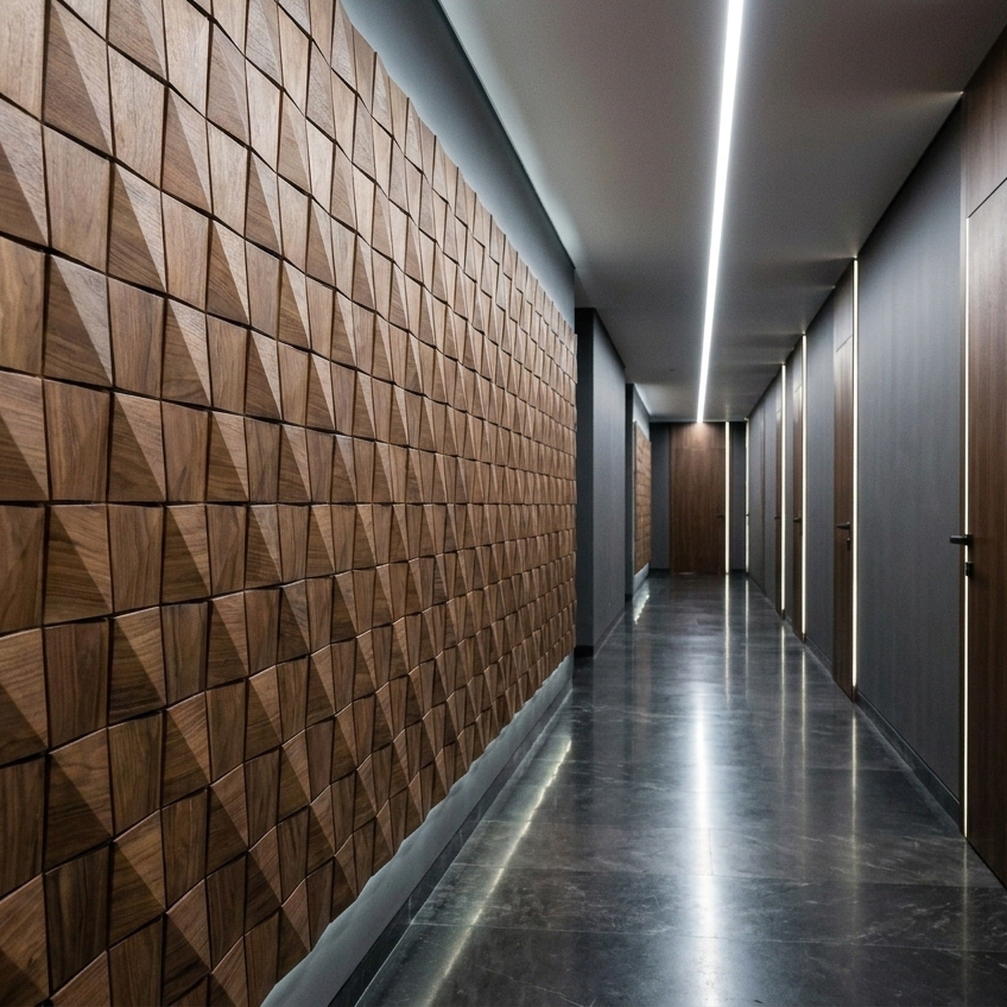 Slim Walnut 3D Wood Wall Panel | 20×40 cm | Real Wood