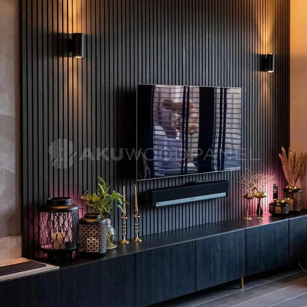 Black Oak 300 cm Acoustic Wooden Wall Panel 3-Sided Wood Veneer Aku Woodpanel UK