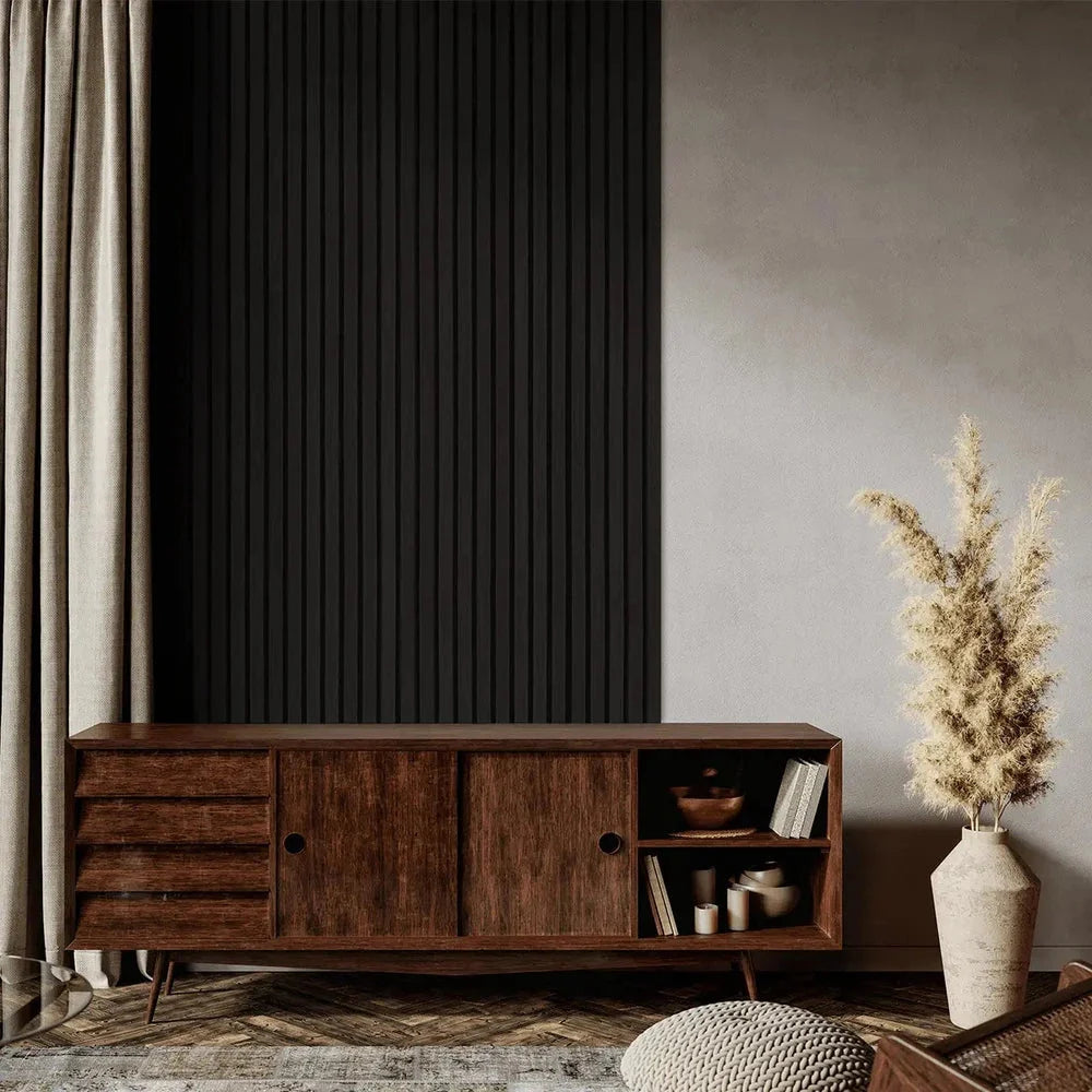 Black Oak 300 cm Acoustic Wooden Wall Panel 3-Sided Wood Veneer Aku Woodpanel UK