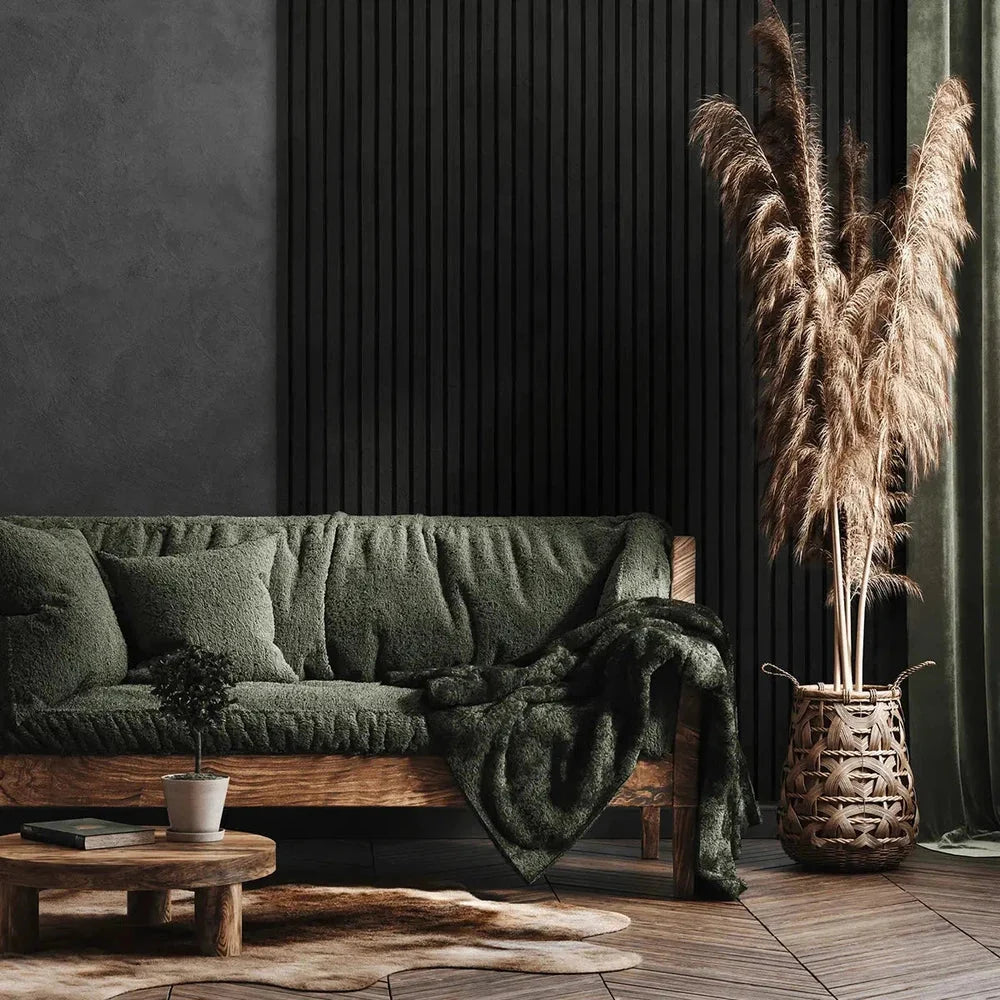 Black Oak 300 cm Acoustic Wooden Wall Panel 3-Sided Wood Veneer Aku Woodpanel UK