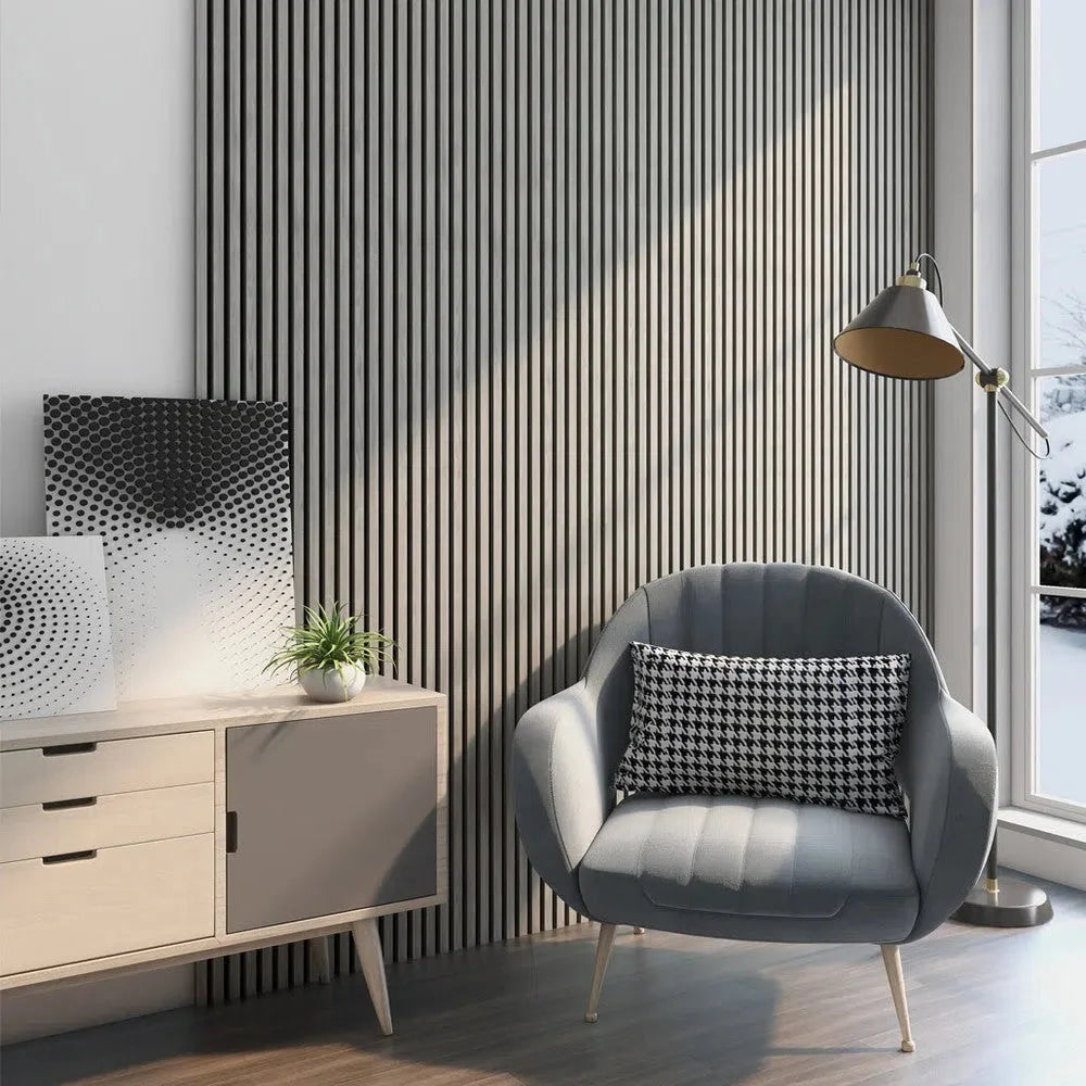 Grey Walnut 300 cm Acoustic Wooden Wall Panel 3-Sided Wood Veneer Aku Woodpanel UK