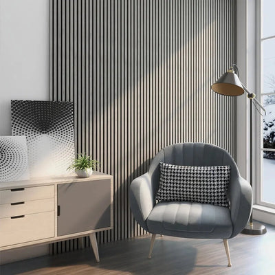 Grey Walnut 300 cm Acoustic Wooden Wall Panel 3-Sided Wood Veneer Aku Woodpanel UK