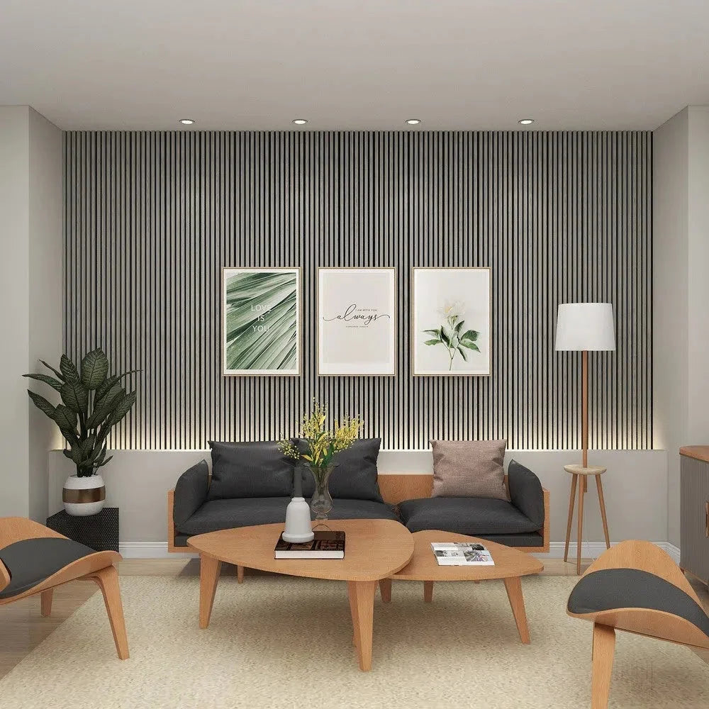Grey Walnut 300 cm Acoustic Wooden Wall Panel 3-Sided Wood Veneer Aku Woodpanel UK