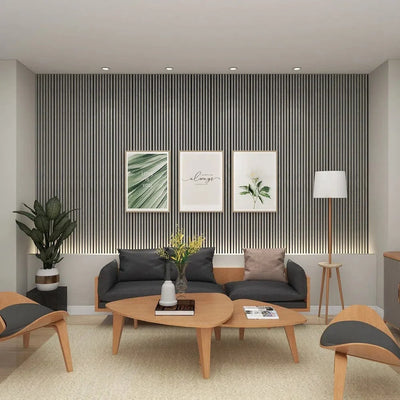 Grey Walnut 300 cm Acoustic Wooden Wall Panel 3-Sided Wood Veneer Aku Woodpanel UK