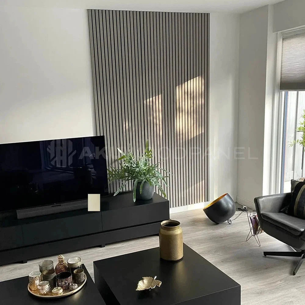 Grey Walnut 300 cm Acoustic Wooden Wall Panel 3-Sided Wood Veneer Aku Woodpanel UK