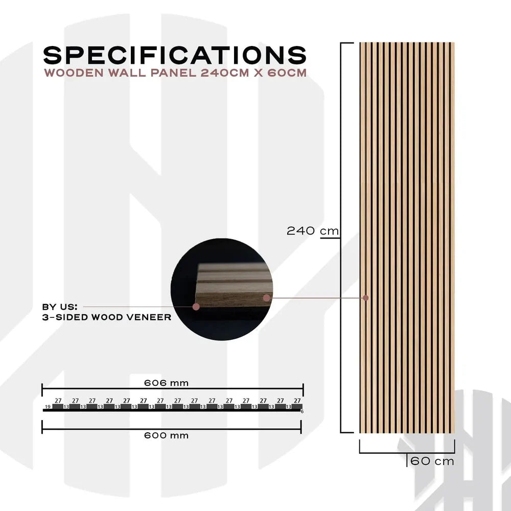 Mocca 300 cm Acoustic Wooden Wall Panel 3-Sided Wood Veneer Aku Woodpanel UK