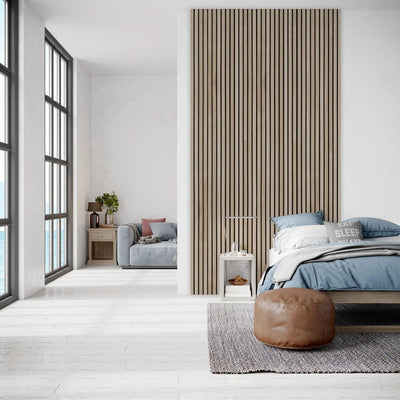 Natural Oak 300 cm Acoustic Wooden Wall Panel 3-Sided Wood Veneer Aku Woodpanel UK