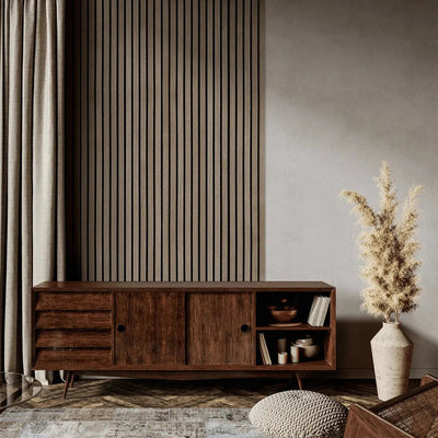 Natural Oak Acoustic Wooden Wall Panel 3-Sided Wood Veneer Aku Woodpanel UK